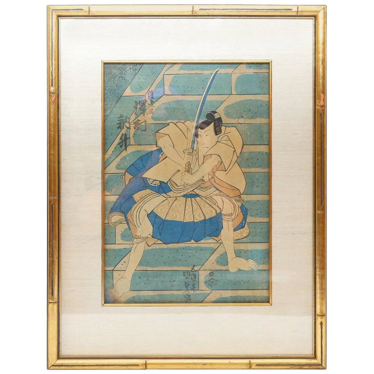 Impression sur bois du 19ème siècle de l'impression de blocs de bois par Utagawa Kunisada en vente