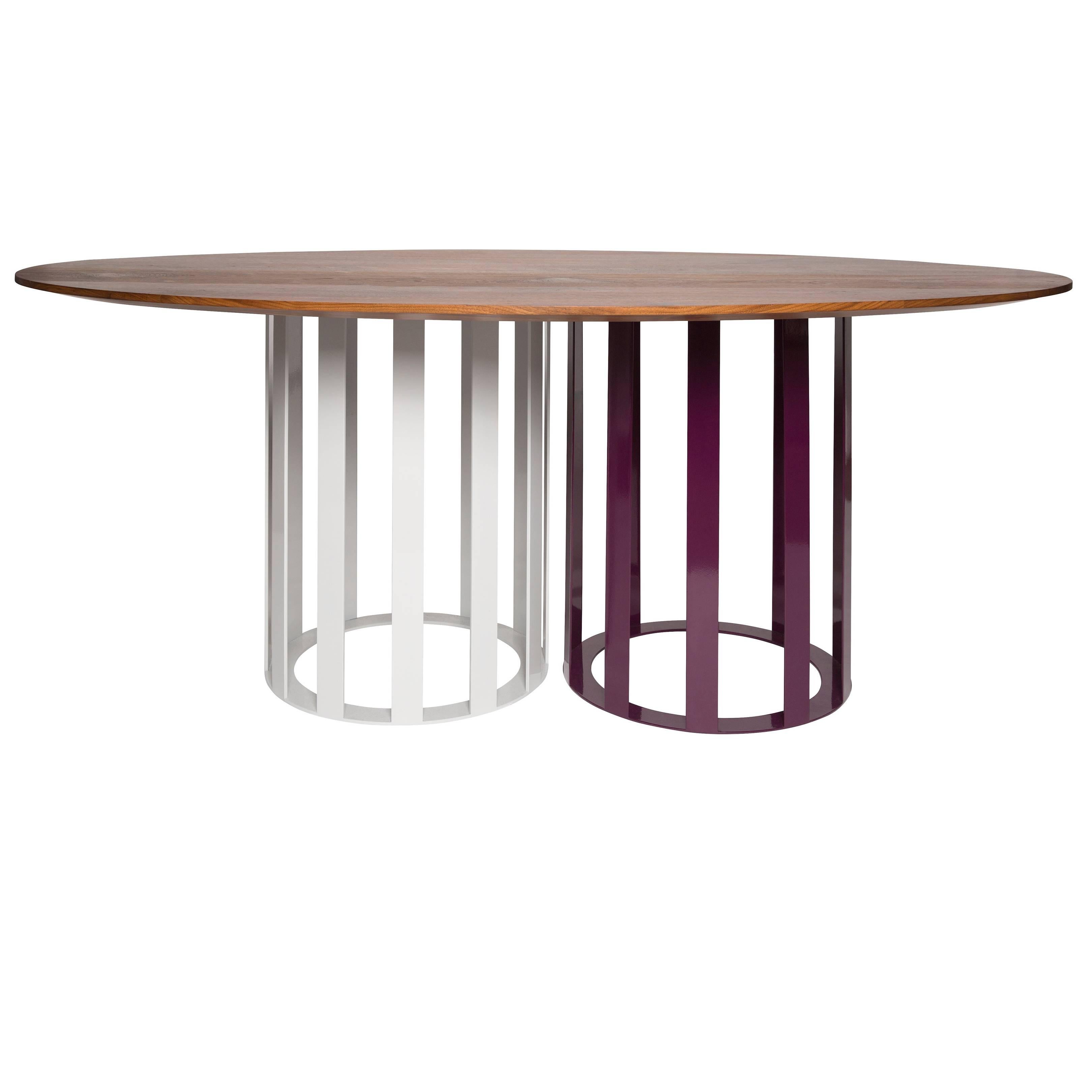  Flux Round Dining Table by Pieces, Modern Customizable in Stone Wood Glass  For Sale