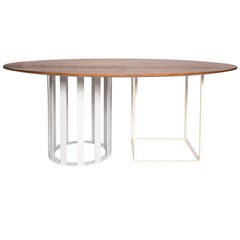 Vintage  Flux Oval Dining Table by Pieces, Modern Customizable in Stone Wood Glass