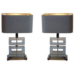 Textured Glass Pair of Lamps, Belgium, Contemporary 6