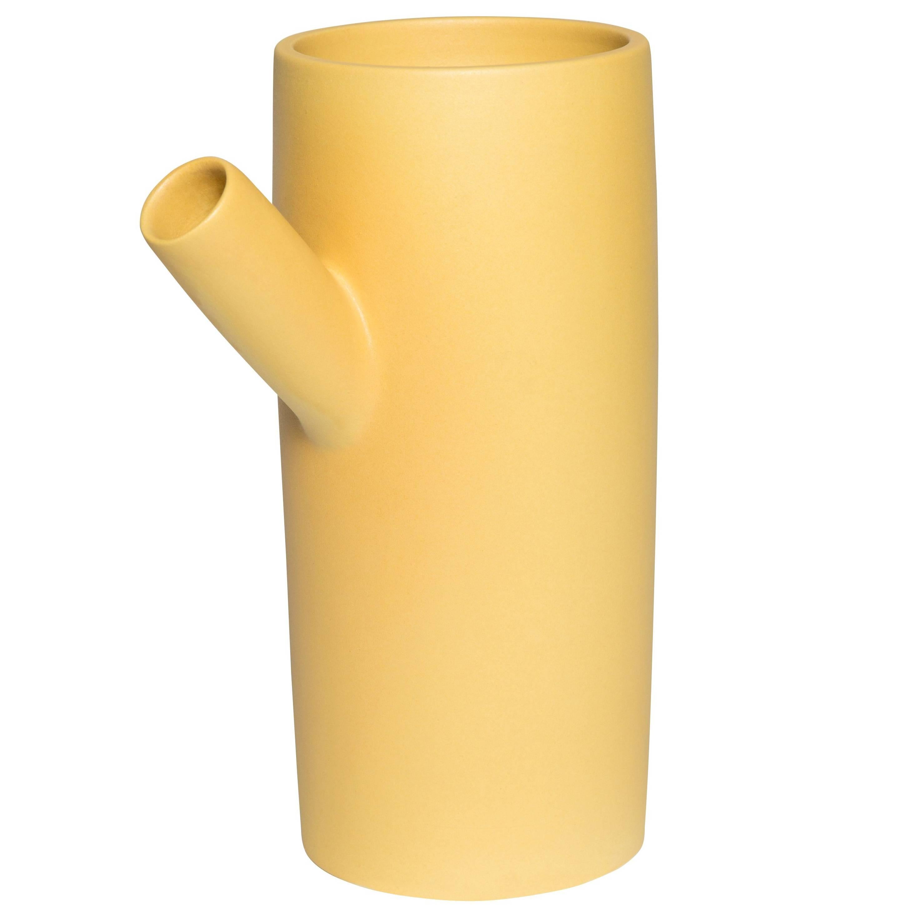  Forsythia Ceramic Handmade Vase by Pieces, Modern Customizable Yellow Pitcher For Sale
