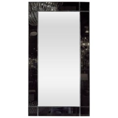 Custom Handmade Rectangular Mirror with Beveled Black Mirrored Glass Border