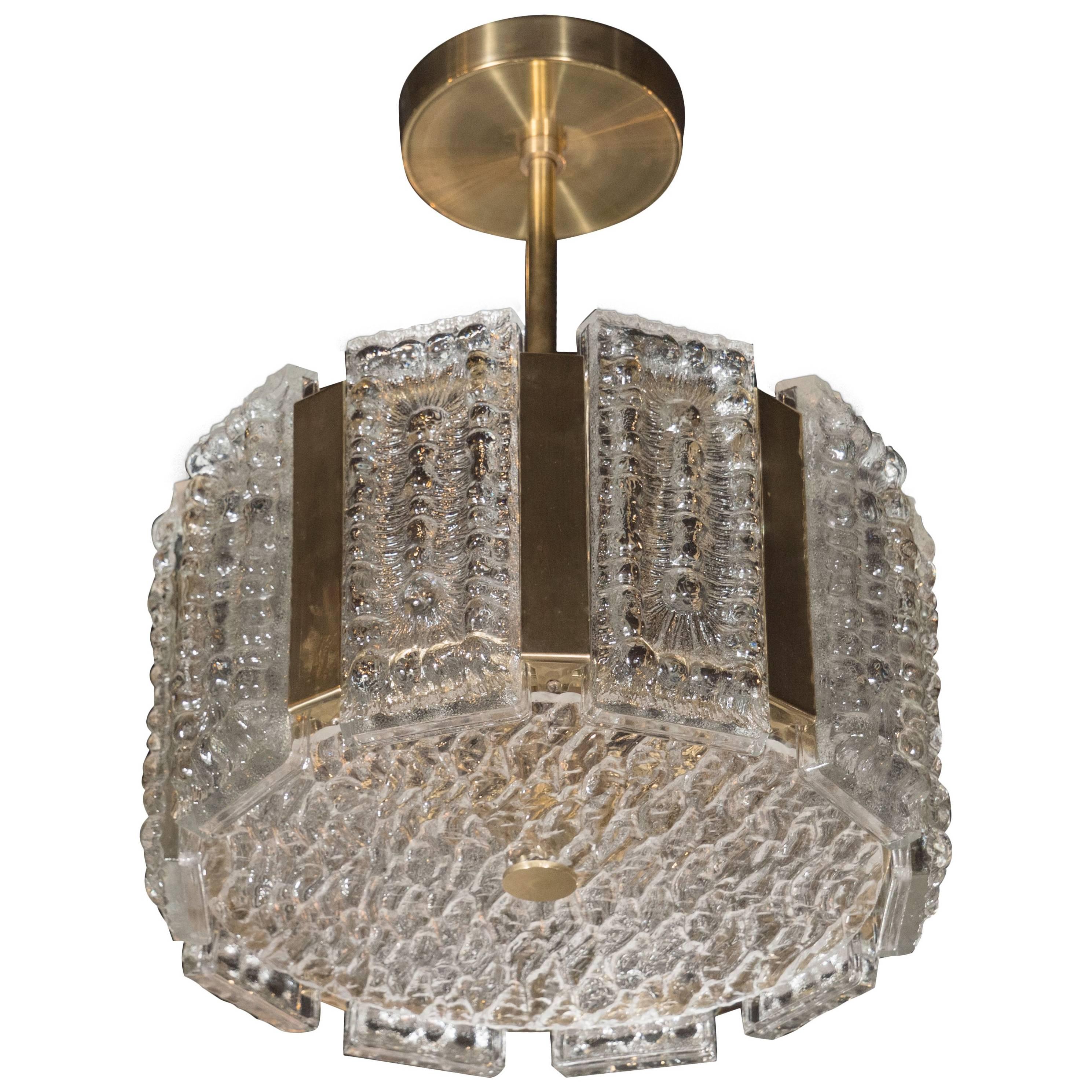 Stunning Textured Glass and Polished Brass Pendant by J.T. Kalmar