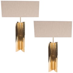 Pair of Mid-Century Modernist X-Form French Brass Table Lamps 7