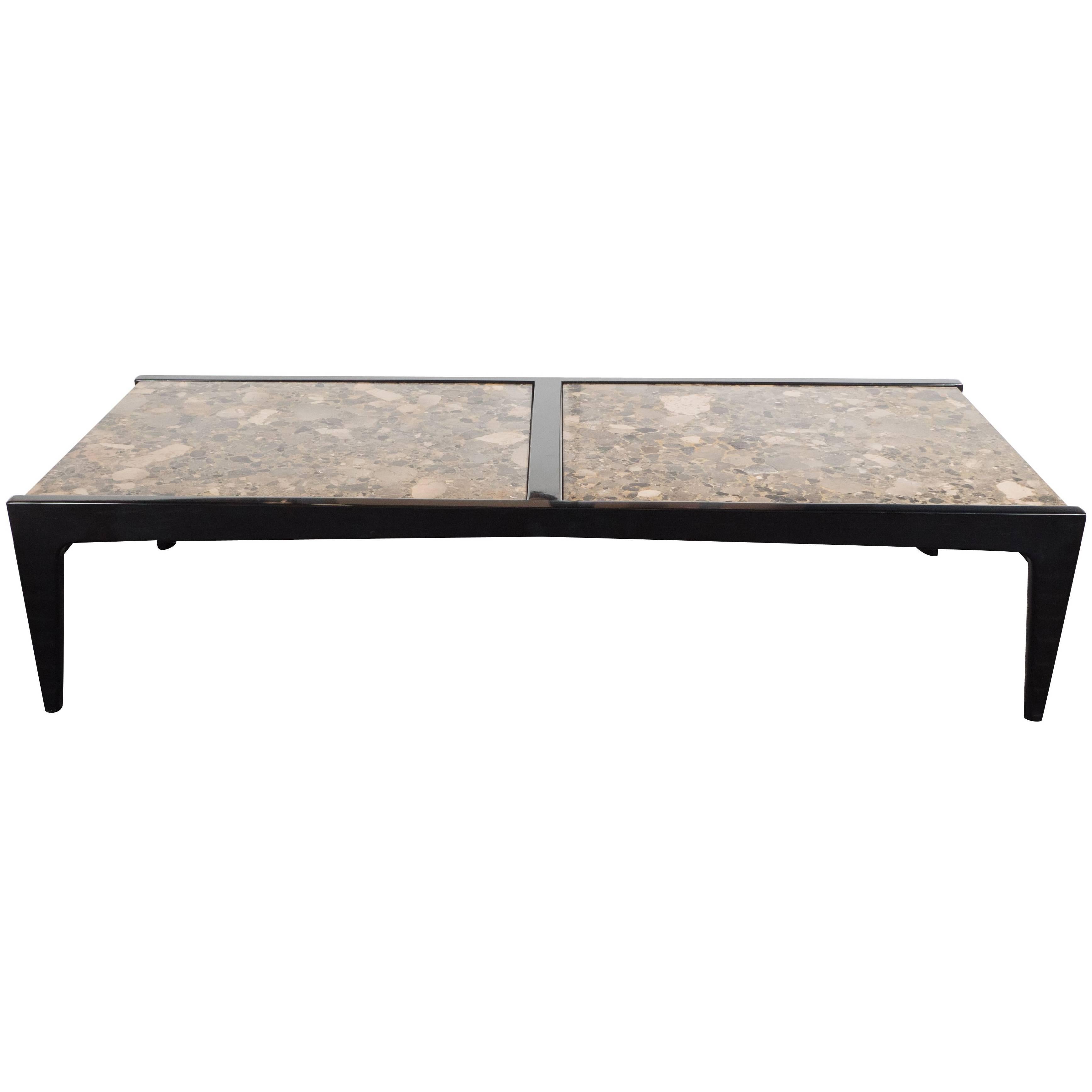 Mid-Century Modernist Ebonized Walnut Table with Metamorphic Granite Top 