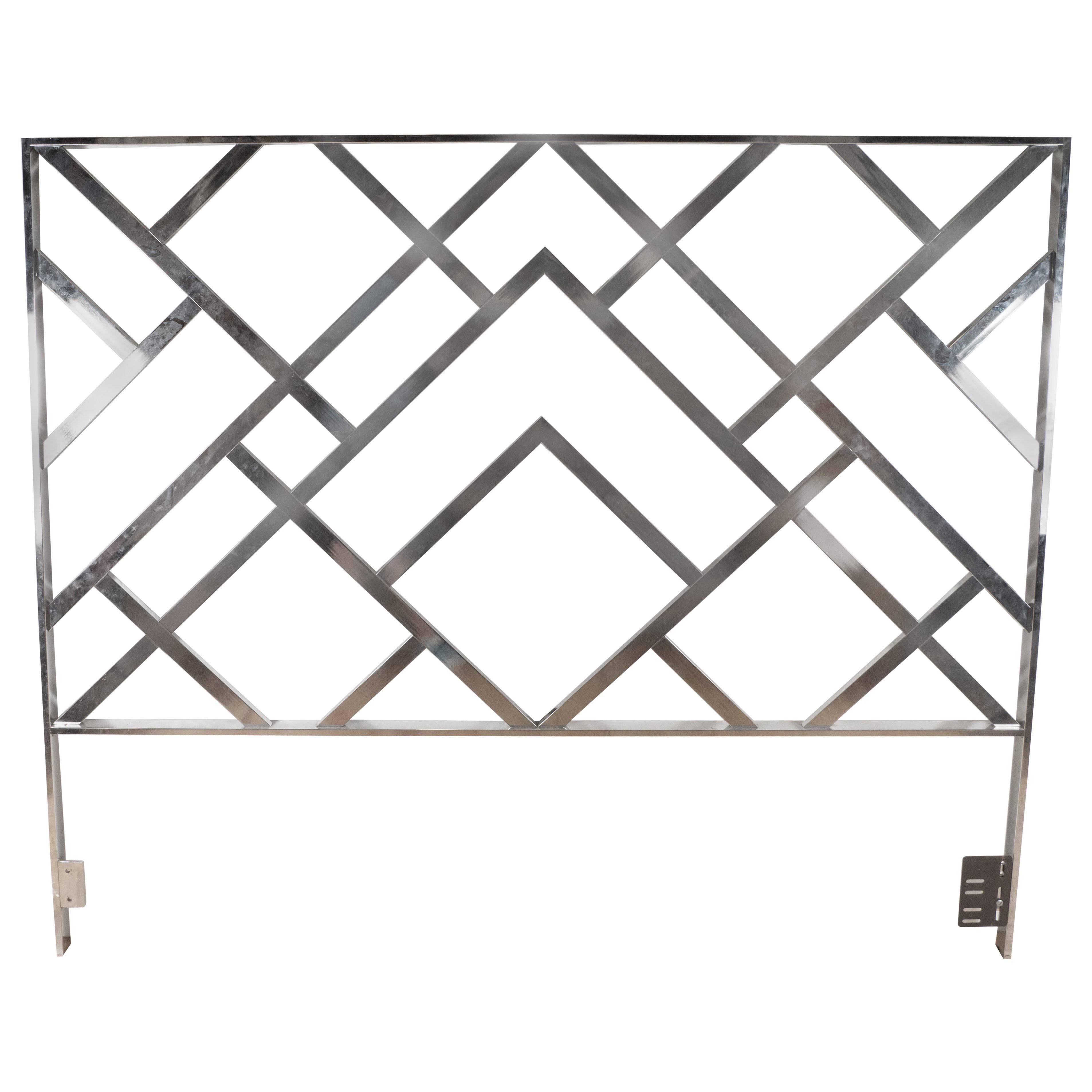 Mid-Century Modernist Chrome King-Size Headboard in the Style of Milo Baughman