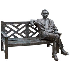 Vintage Stunning Lifesize Bronze Albert Einstein on a Garden Bench