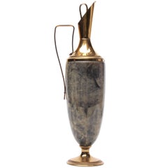 Aldo Tura Lacquered Goatskin Parchment and Brass Carafe