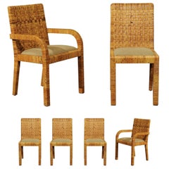 Stellar Set of Six Rattan Wrapped Dining Chairs in the Style of Billy Baldwin