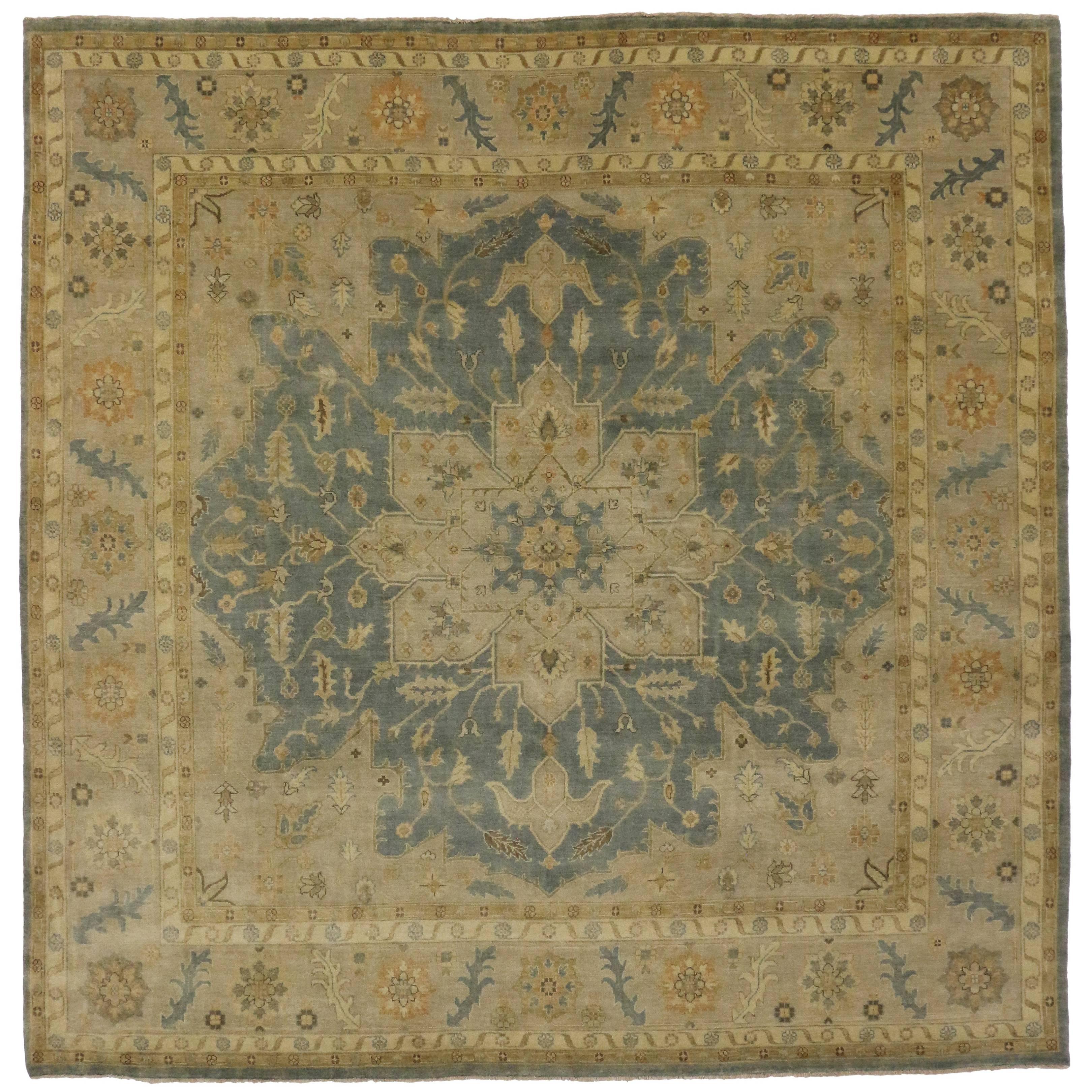 Transitional Square Rug with Persian Heriz Design and Modern Style