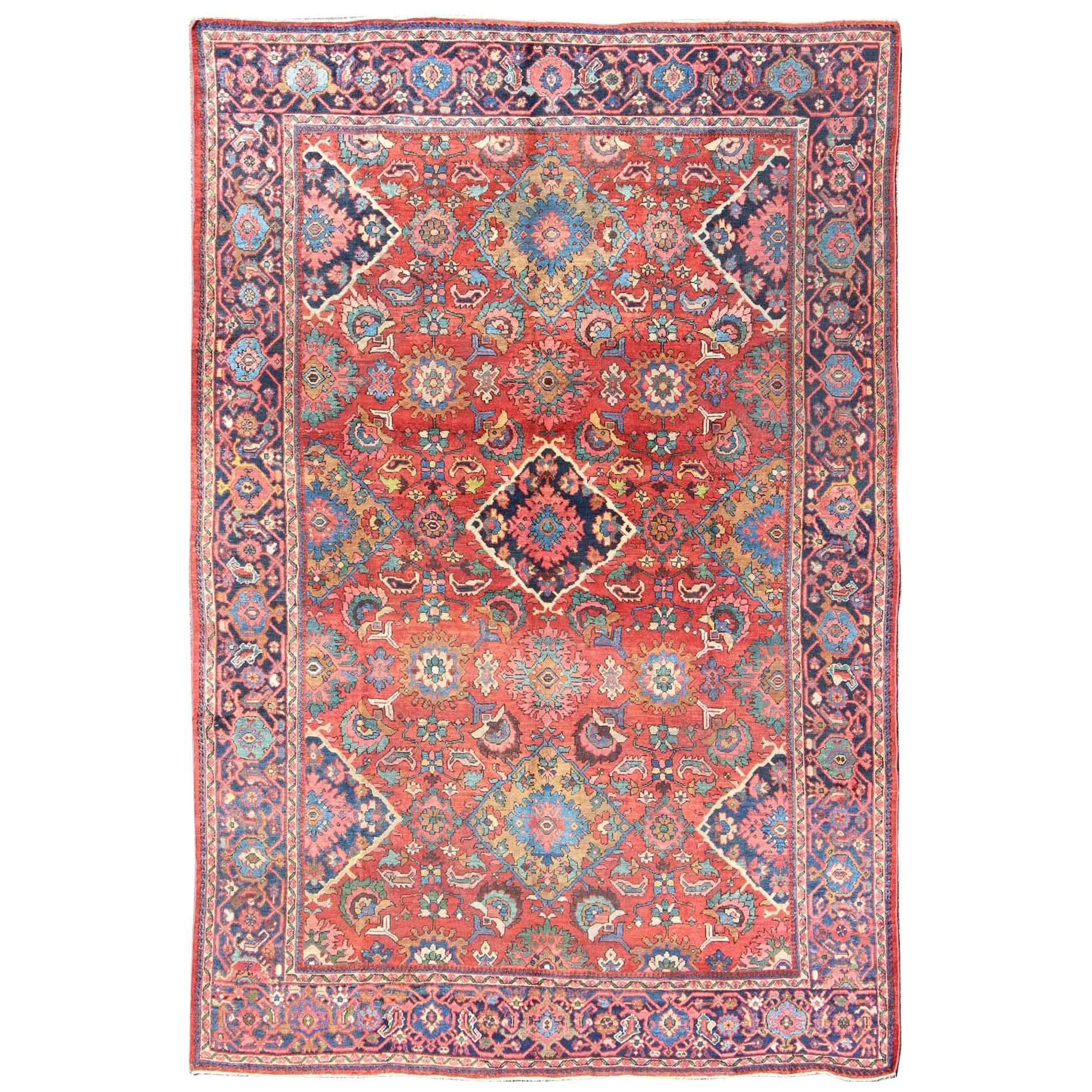 Antique Sultanabad Rug with All Over Diamond Medallions & Floral Motifs