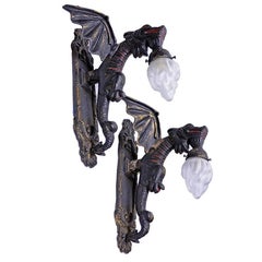 Set of Two Cast Iron Dragon Sconces 7
