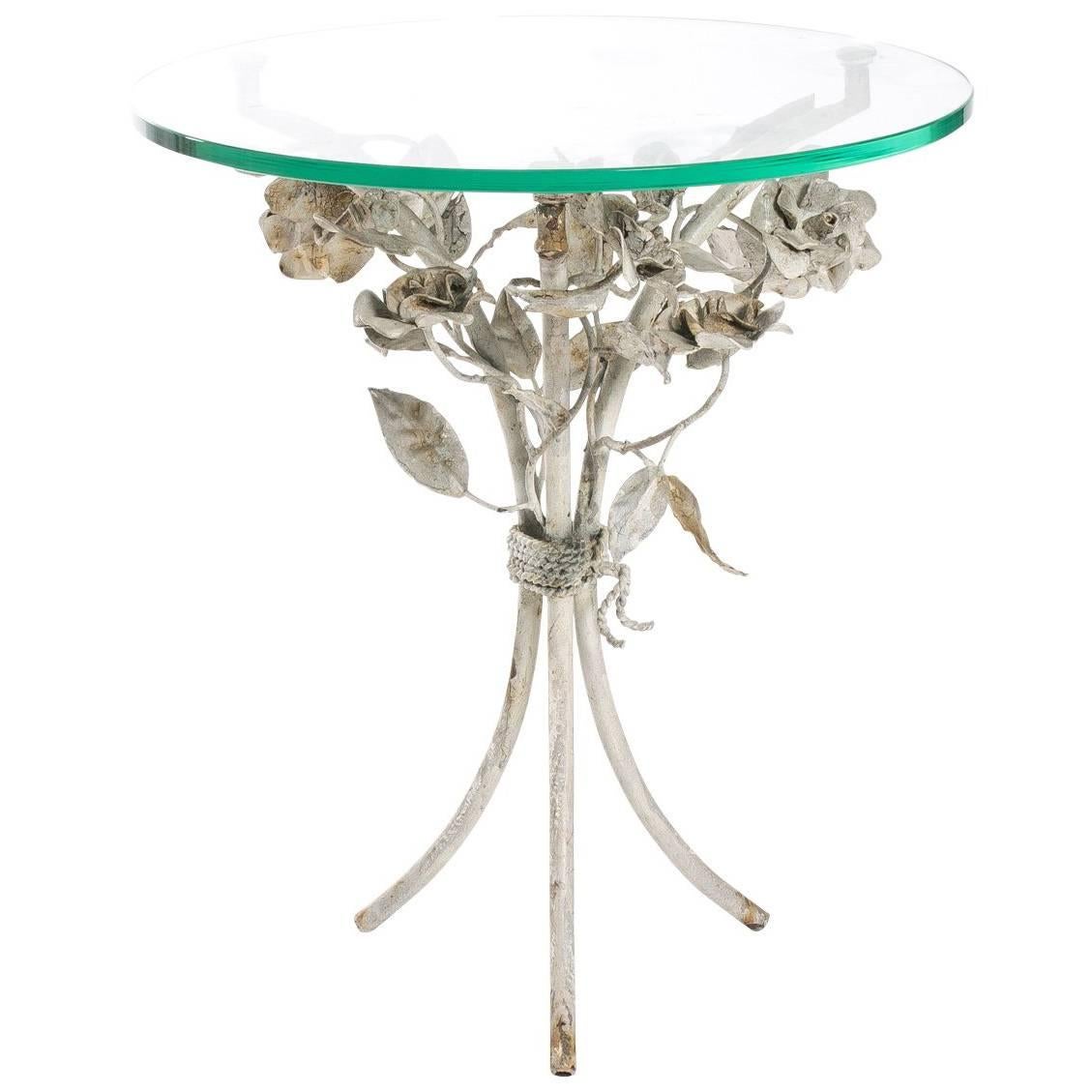 Iron Round Top Glass Side Table For Sale