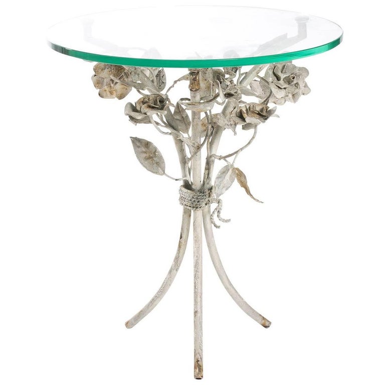 Iron Round Top Glass Side Table For Sale at 1stDibs