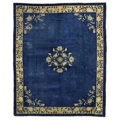 Blue Antique Chinese Peking Rug with Art Deco Style