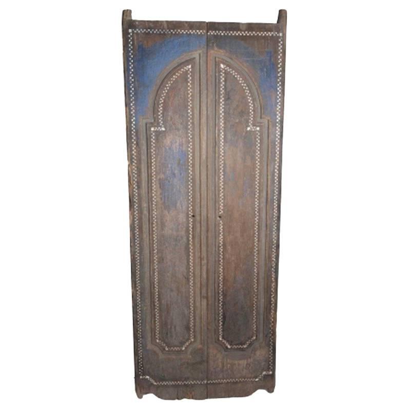 Antique Natural Temple Door with Shell Inlay