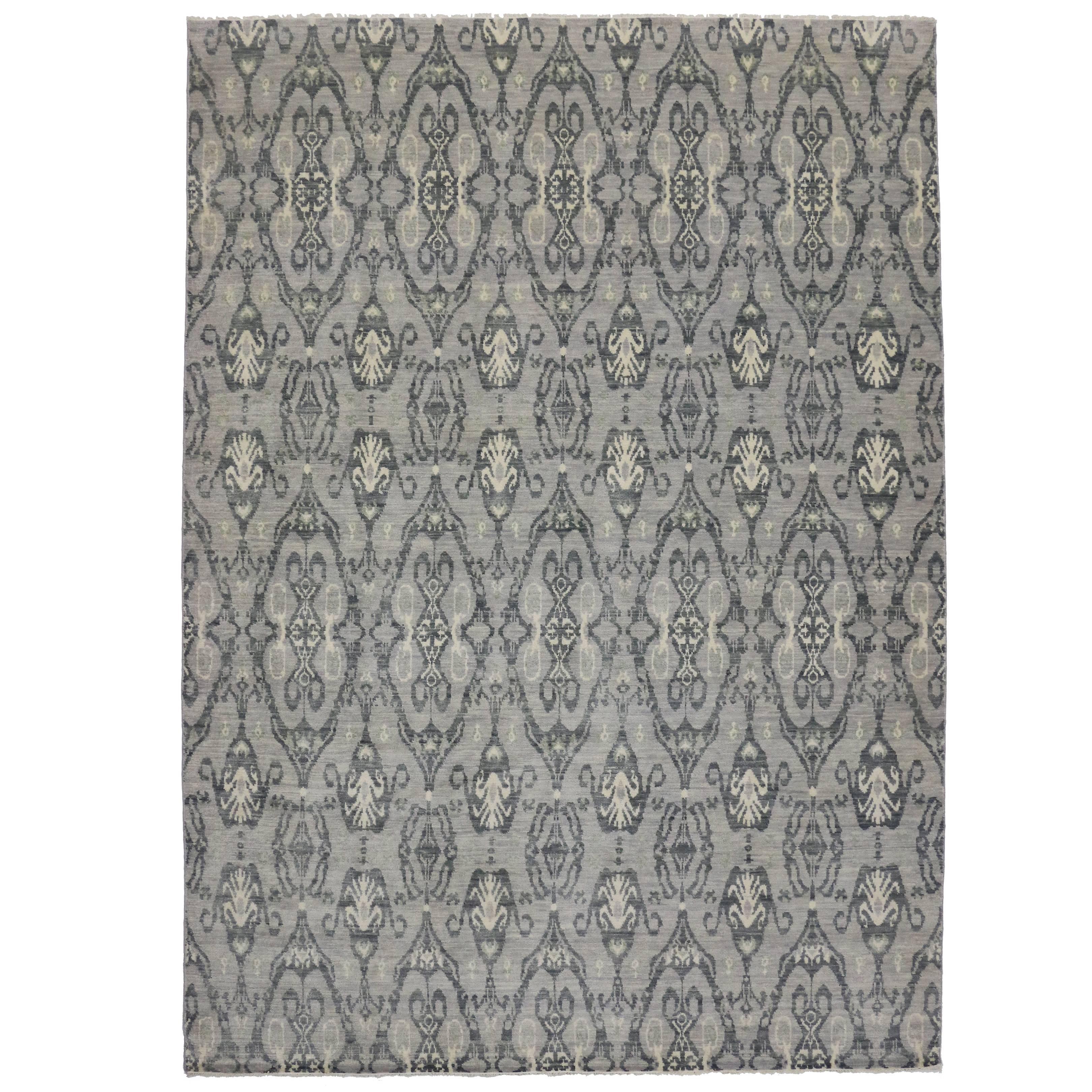 Modern Dark Gray Transitional Ikat Rug at 1stDibs