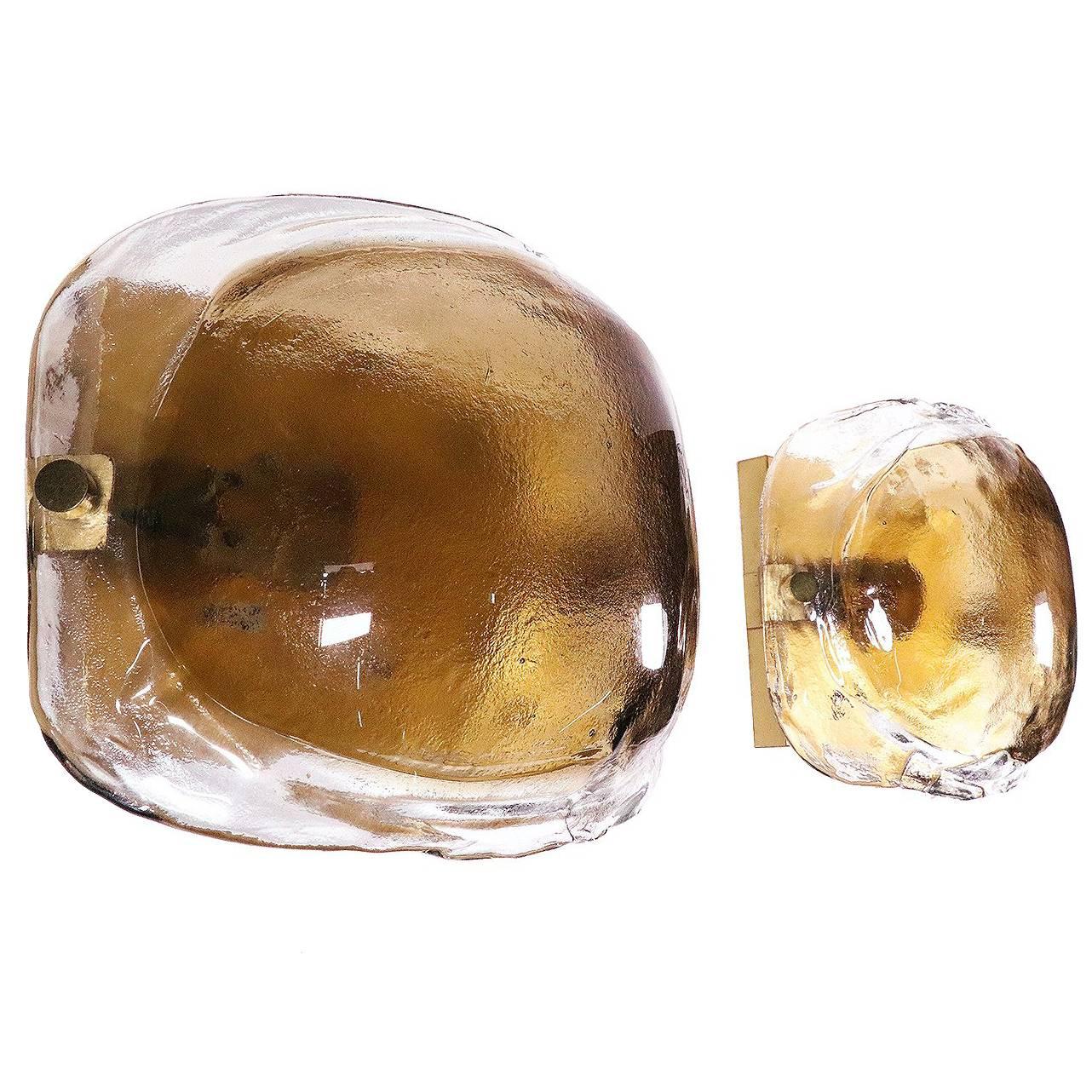 Pair of Amber Murano Glass Wall Sconces by Kaiser, Germany