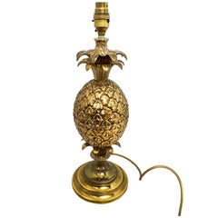 1930s Ornate Detailed Gilt Brass Pineapple Lamp Hollywood Regency