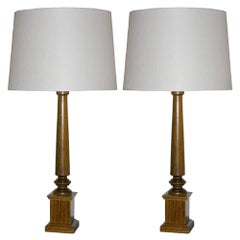 Pair of Oak Column Table Lamps by Andre Arbus, 1940s 10