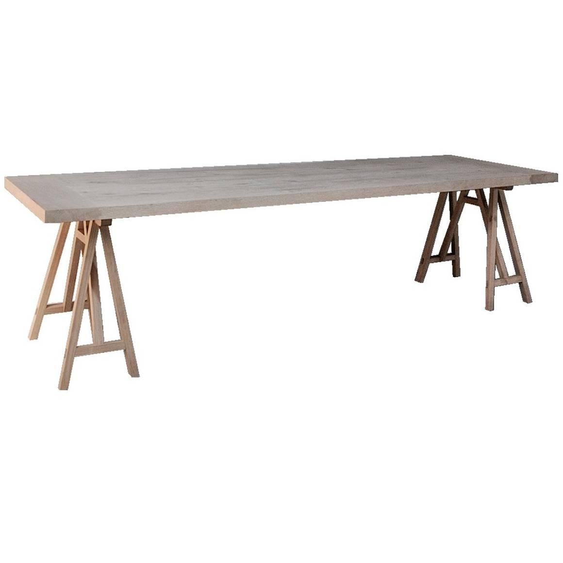 Trestle Table bleached massive oak For Sale