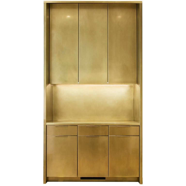 Amuneal's Brass Kitchen Cabinets with Warm Patina Finish and Custom