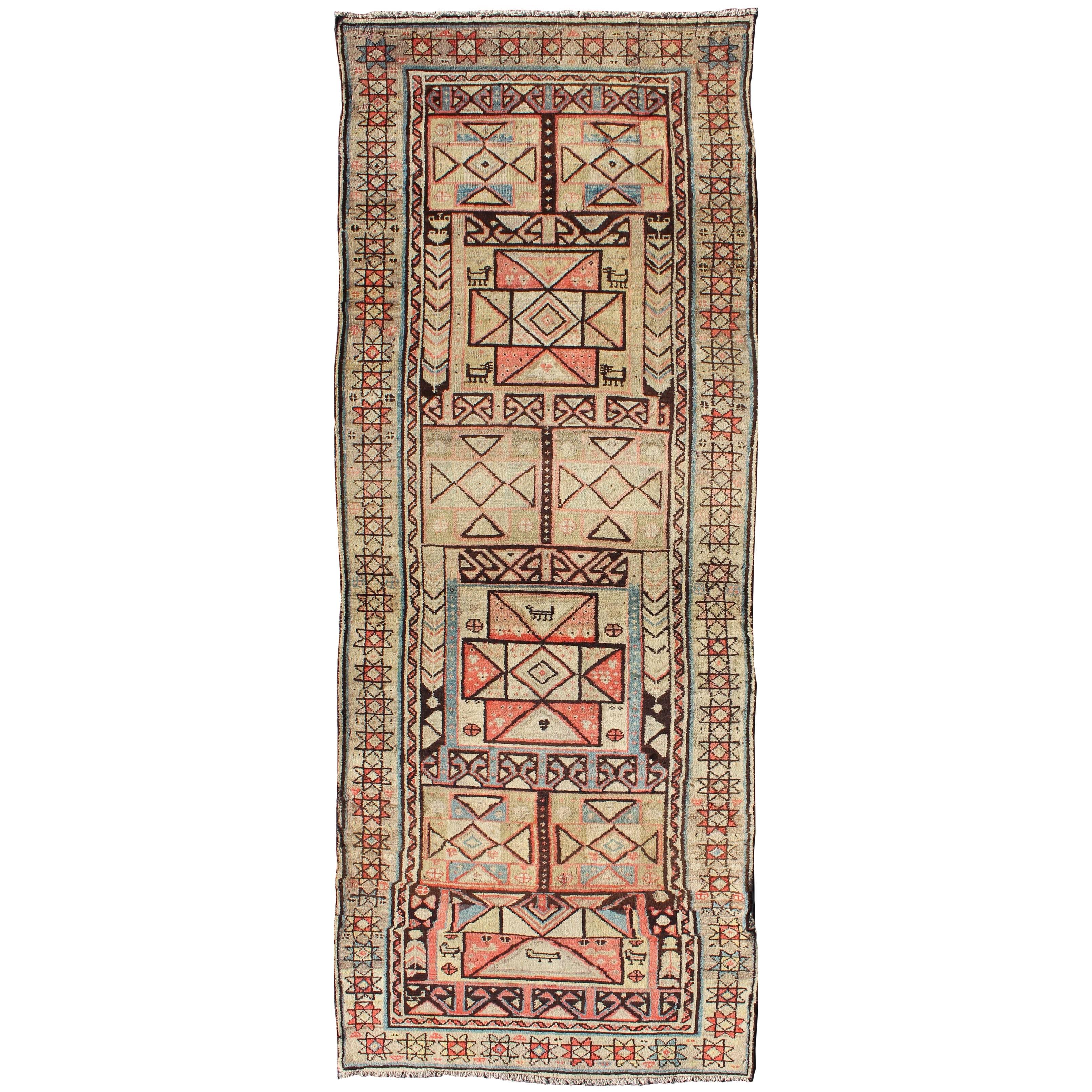 Tribal Antique Serab Runner with Colorful Geometric Pattern