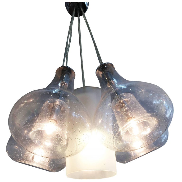 Handblown Five Pendant Bubble Glass Hanging Chandelier at 1stDibs