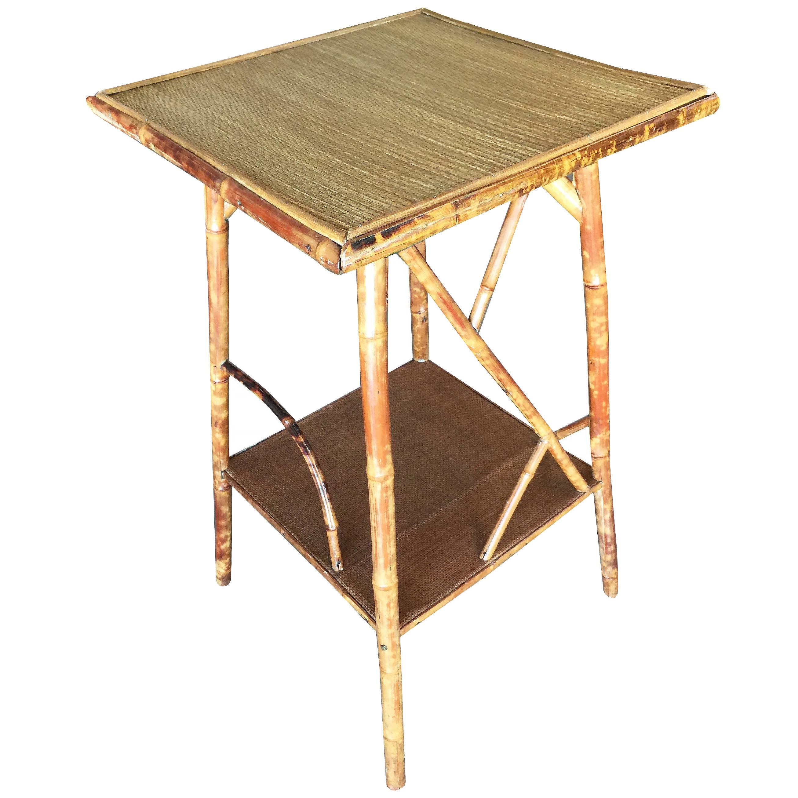 Restored Tiger Bamboo Pedestal Side Table with Organic Formed Accents