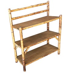 Antique Restored Tiger Bamboo Three-Tier Book Shelve