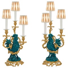 Antique Asian Glaze Porcelain and 19th Century Louis XV Style Ormolu Candelabra Lamps
