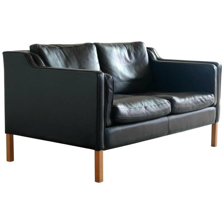 Børge Mogensen Model 2212 Style Two-Seat Sofa in Black Leather by Stouby