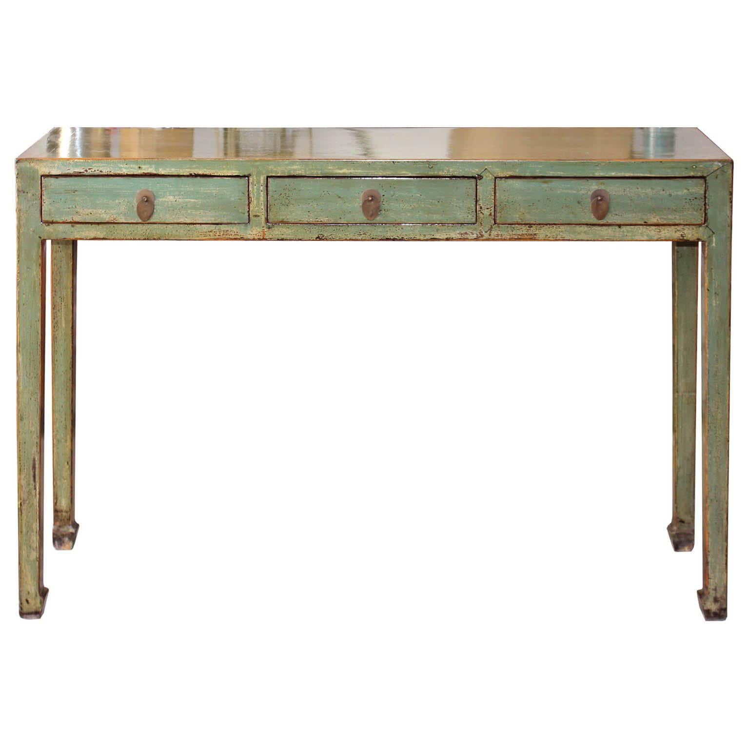 Three-Drawer Green Console Table