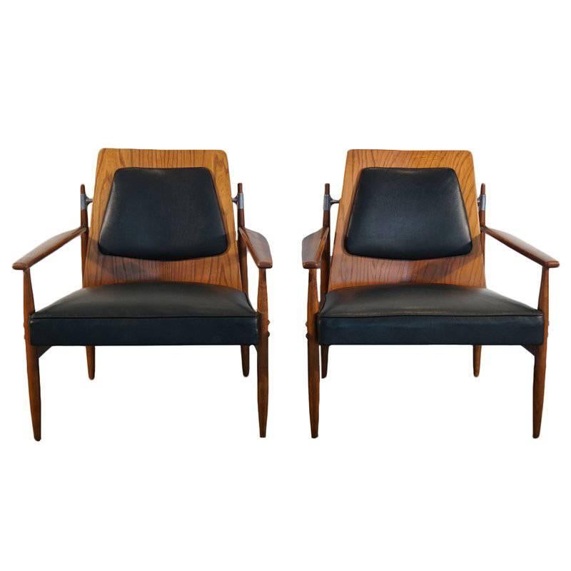 Rare Pair of Mid-Century Modern Red Elm Chairs
