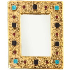 Francois Lembo Ceramic Mirror Gold Jewels Signed Frances, 1970s 2