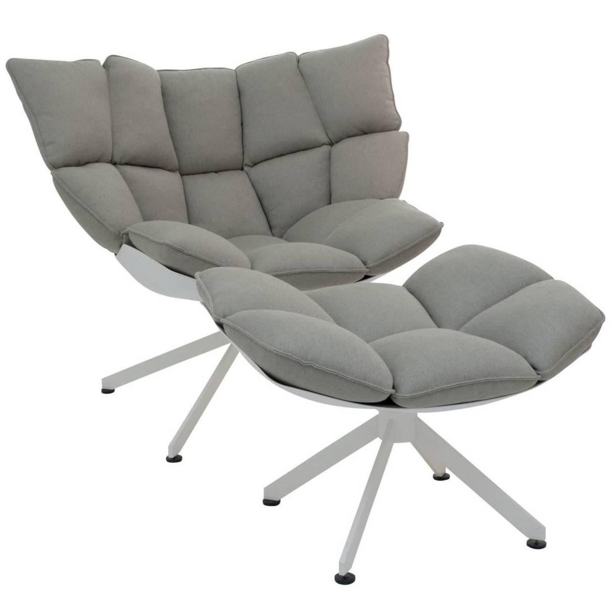 Armchair "Husk" with Stool by Manufacturer B&B Italia in Aluminium Finished For Sale
