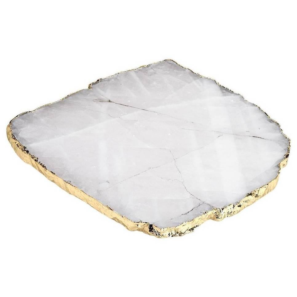 Handcrafted Crystal and Gold Platter Large For Sale