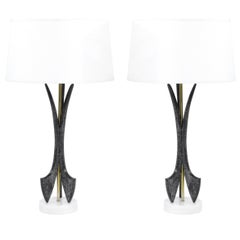 Pair of Cerused Table Lamps on Marble Bases, 1950s 4