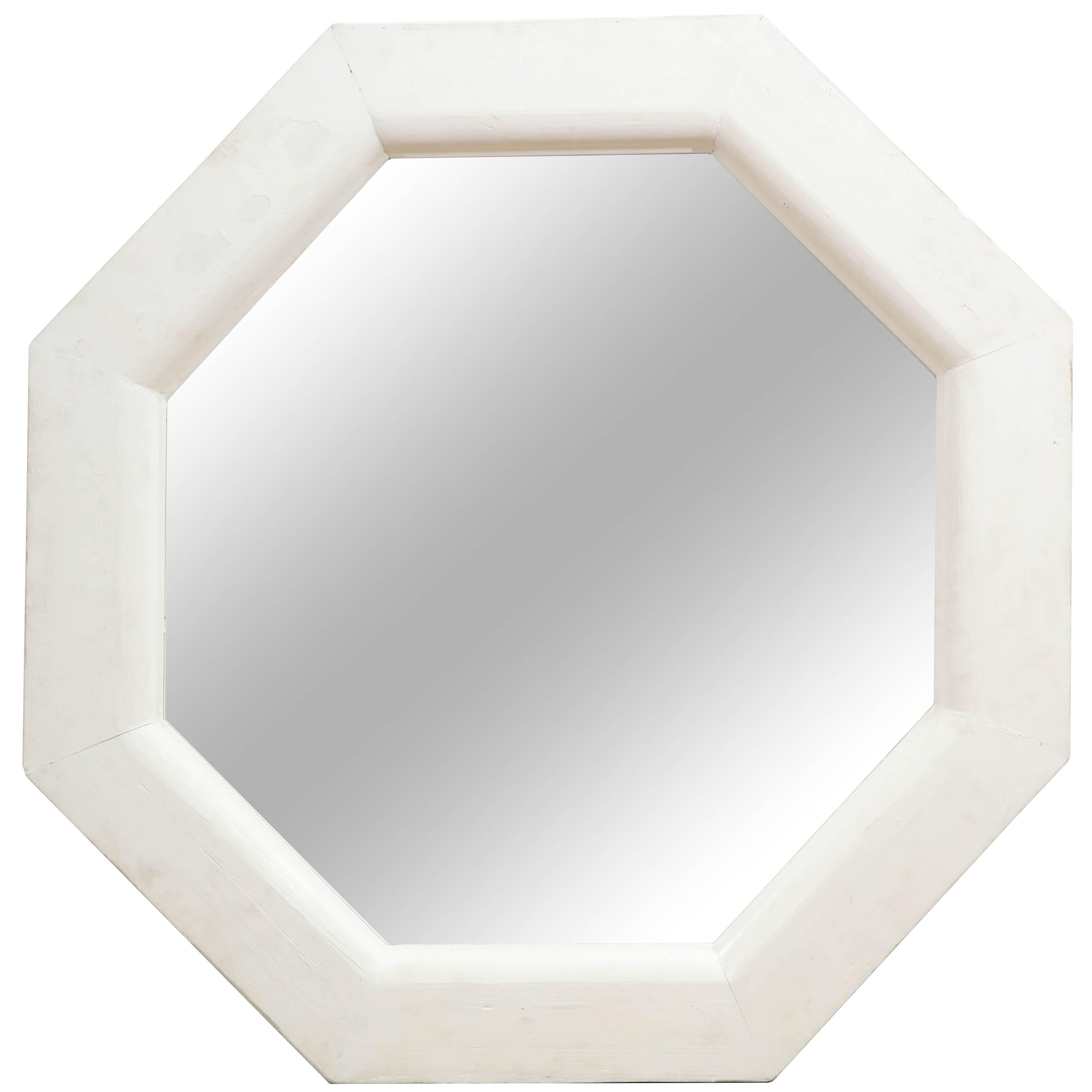 Vintage White Octagonal Mirror For Sale