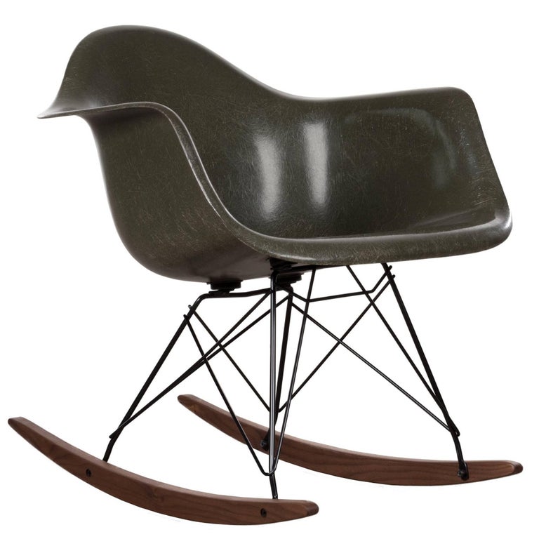 Eames RAR Olive Green Dark rocker chair Herman Miller, USA at 1stDibs