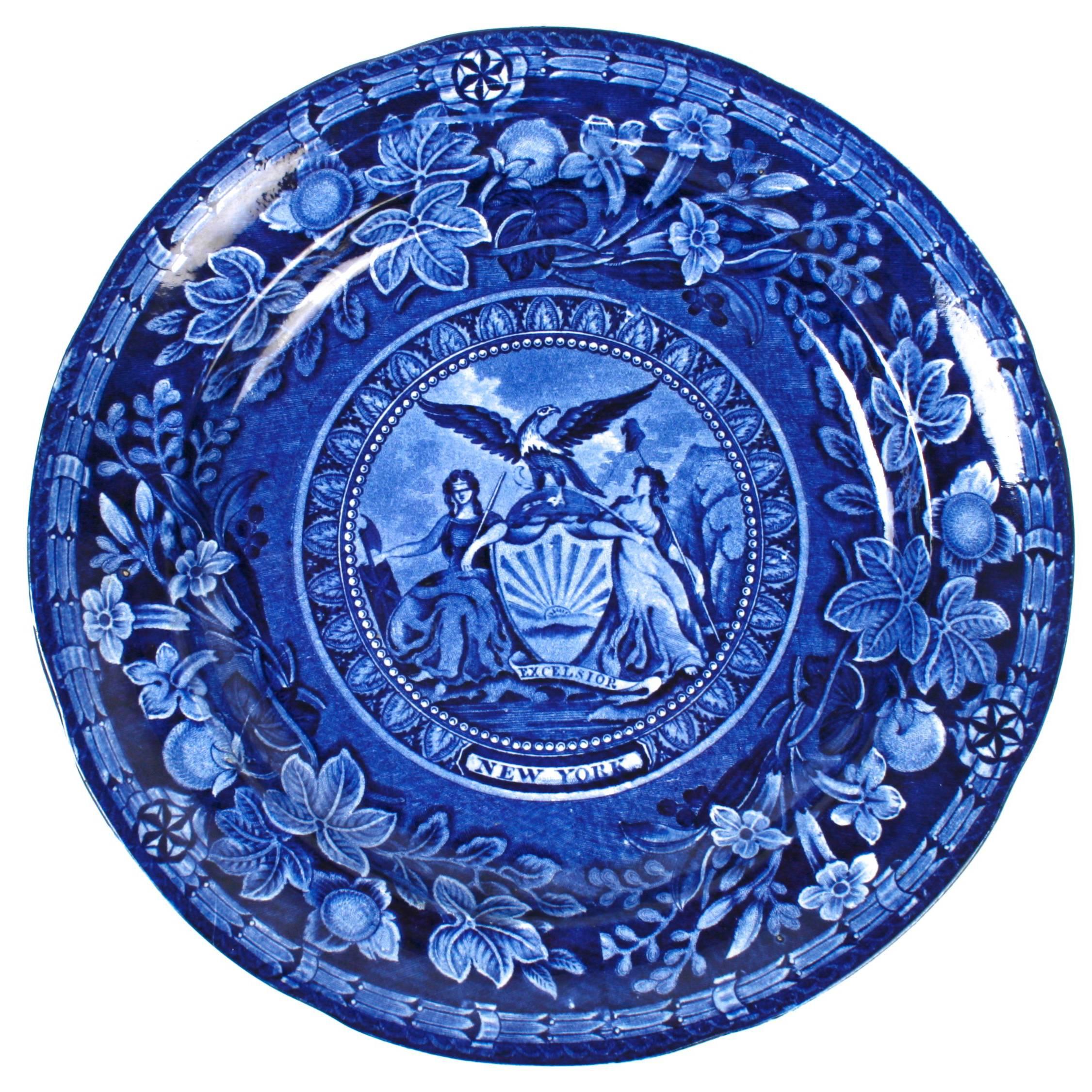 "New York Blue" Staffordshire Plate by Thomas Mayer