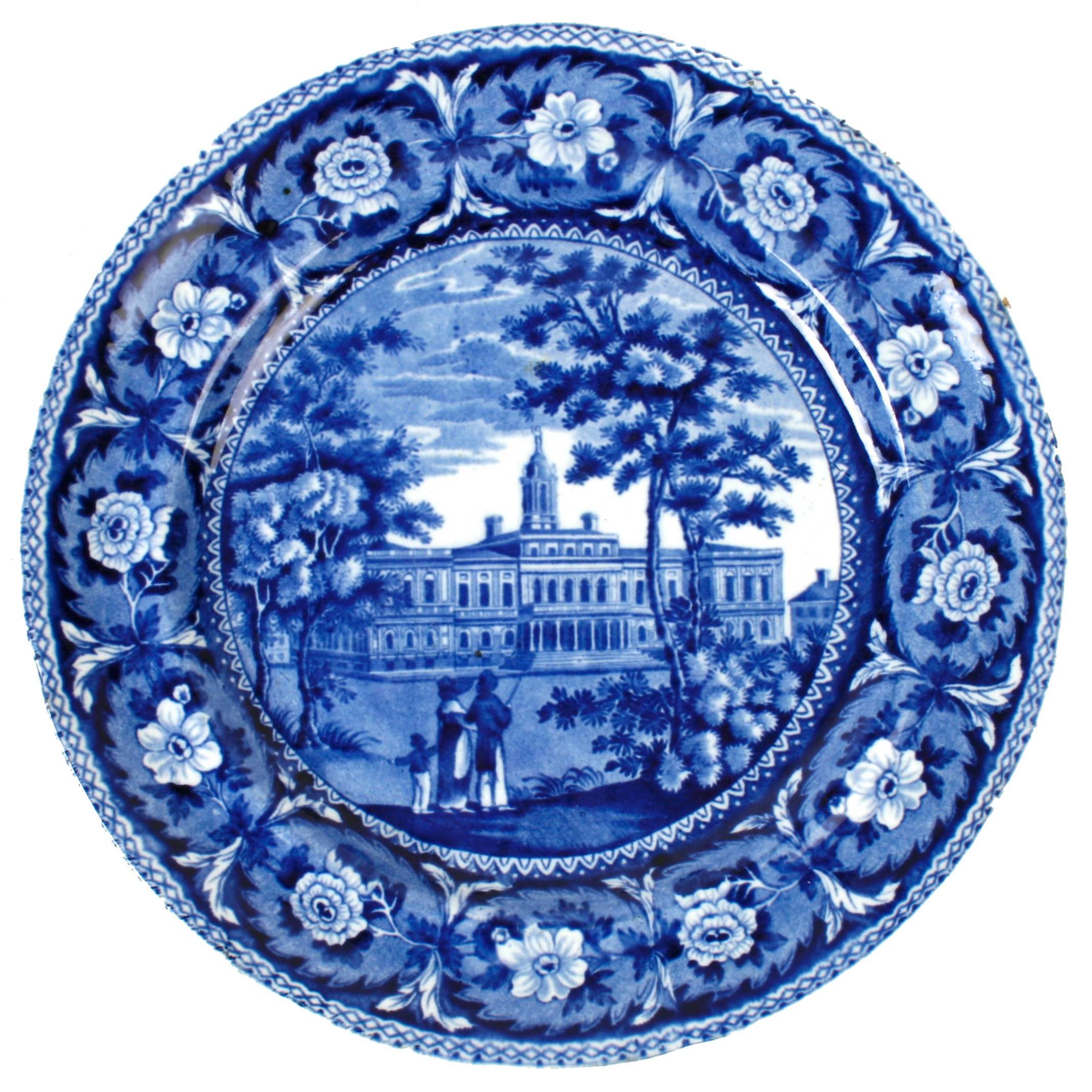 City Hall New York Blue Staffordshire Plate by J & W Ridgway