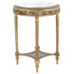 Antique Early 20th Century Small Giltwood Marble-Top Side Table