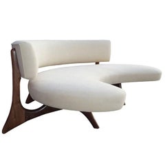 Mid-Century Floating Curved Walnut Sofa 1