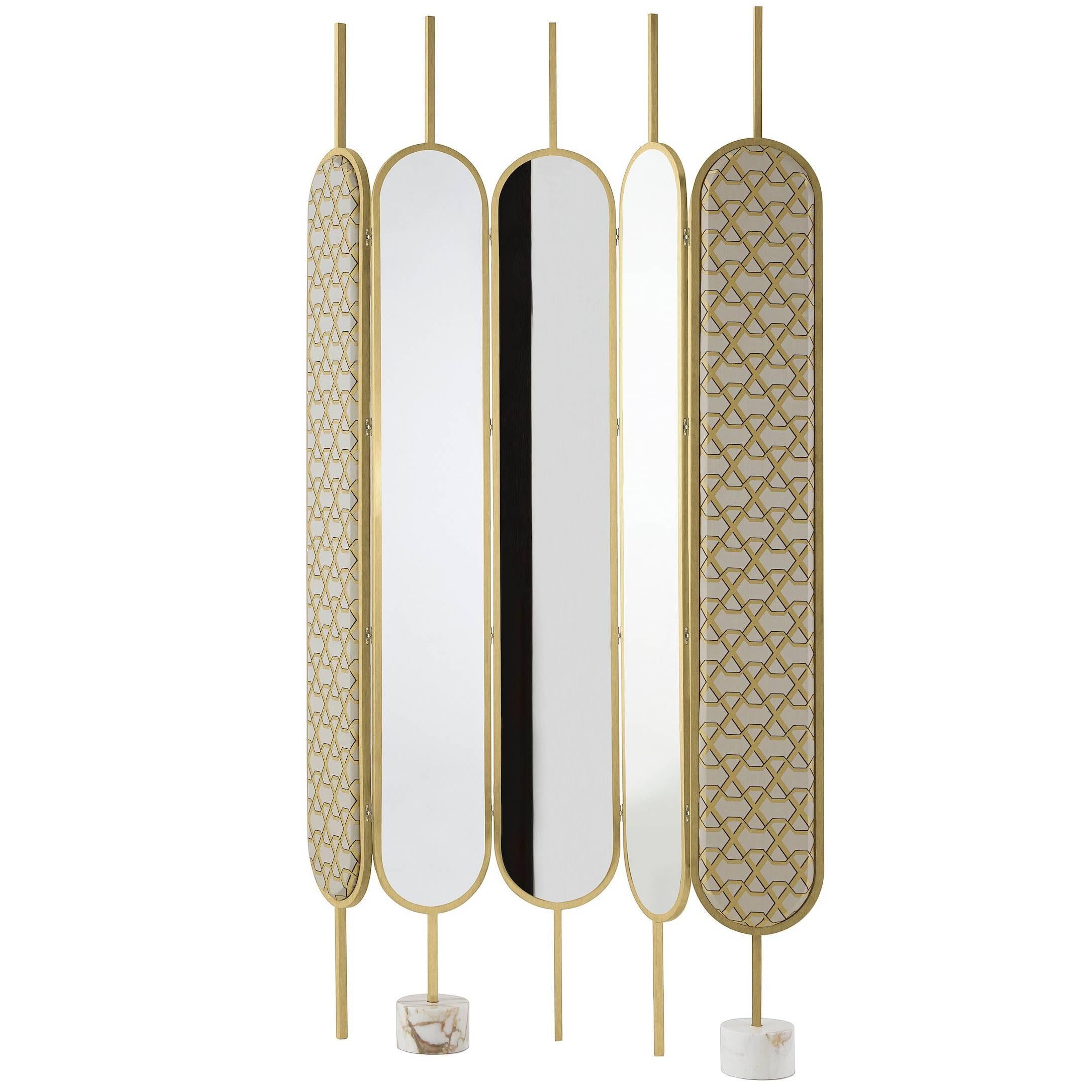 Gallotti & Radice Chloé Screen/Mirror in Brass Finish with Fabric Panels For Sale