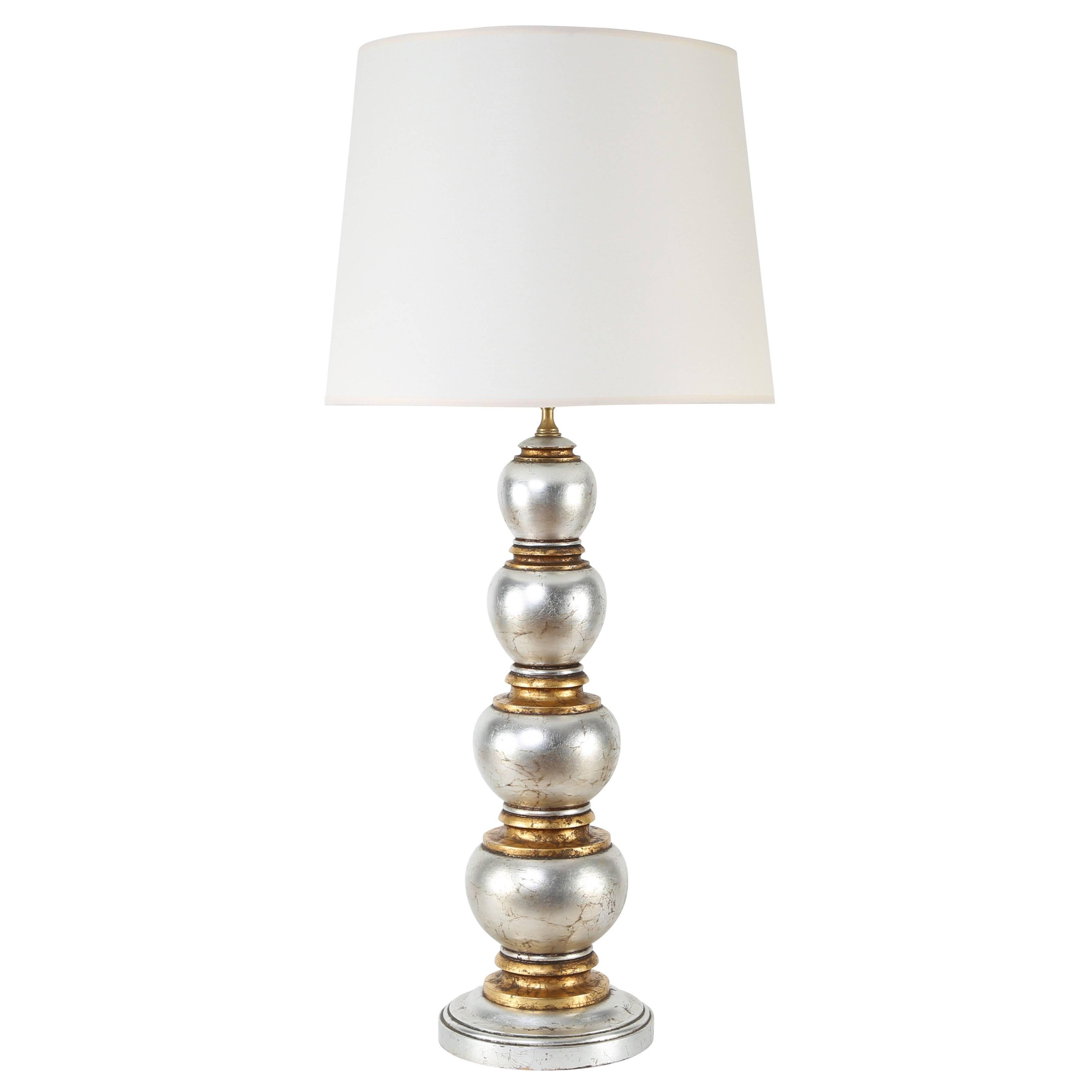 Glam Silver and Gold Leaf Table Lamp, circa 1940s For Sale