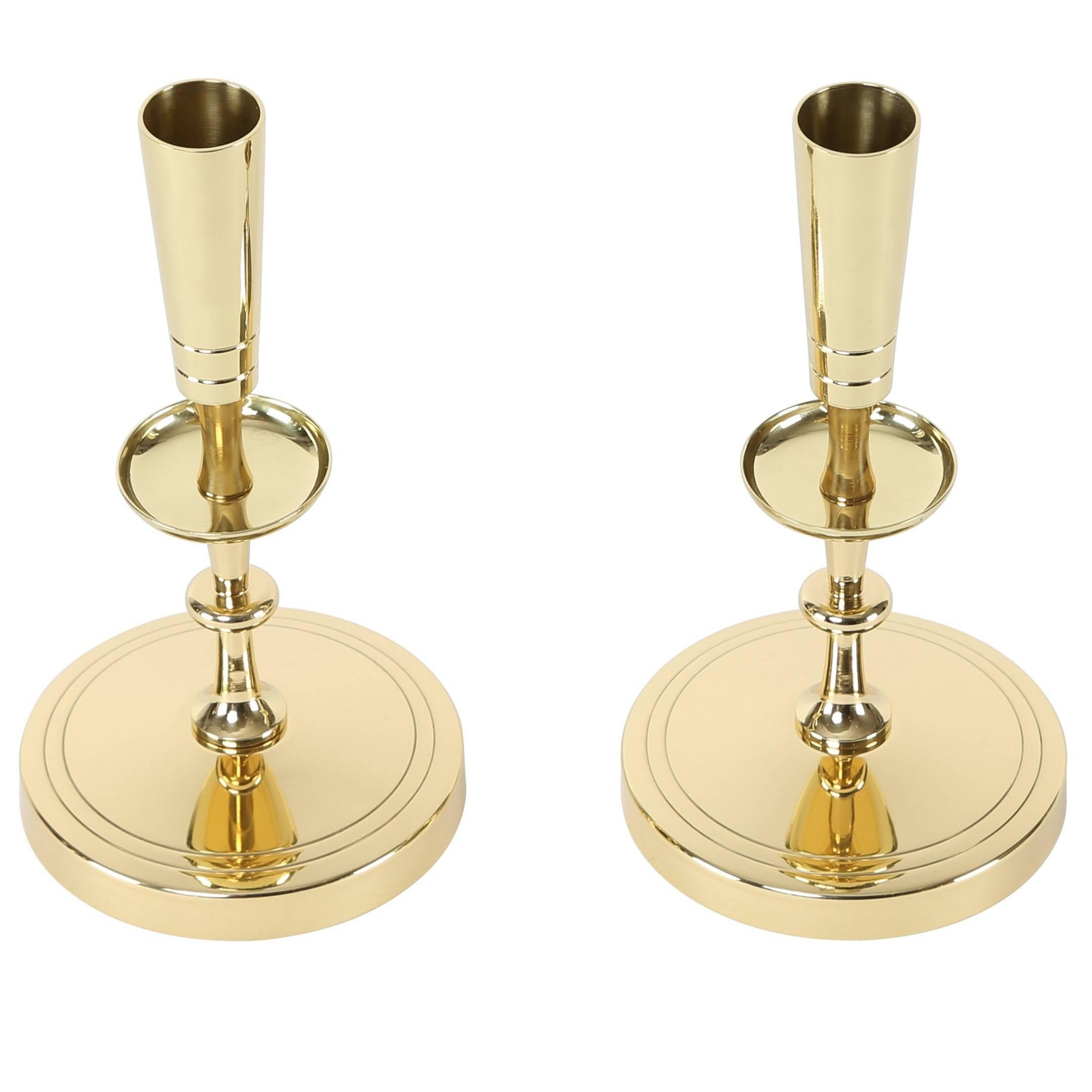 Pair of Tommi Parzinger Brass Candleholders, circa 1950s For Sale