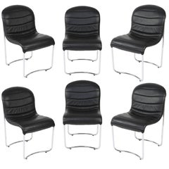 Set of Six Chrome and Vinyl Dining Chairs, circa 1980s