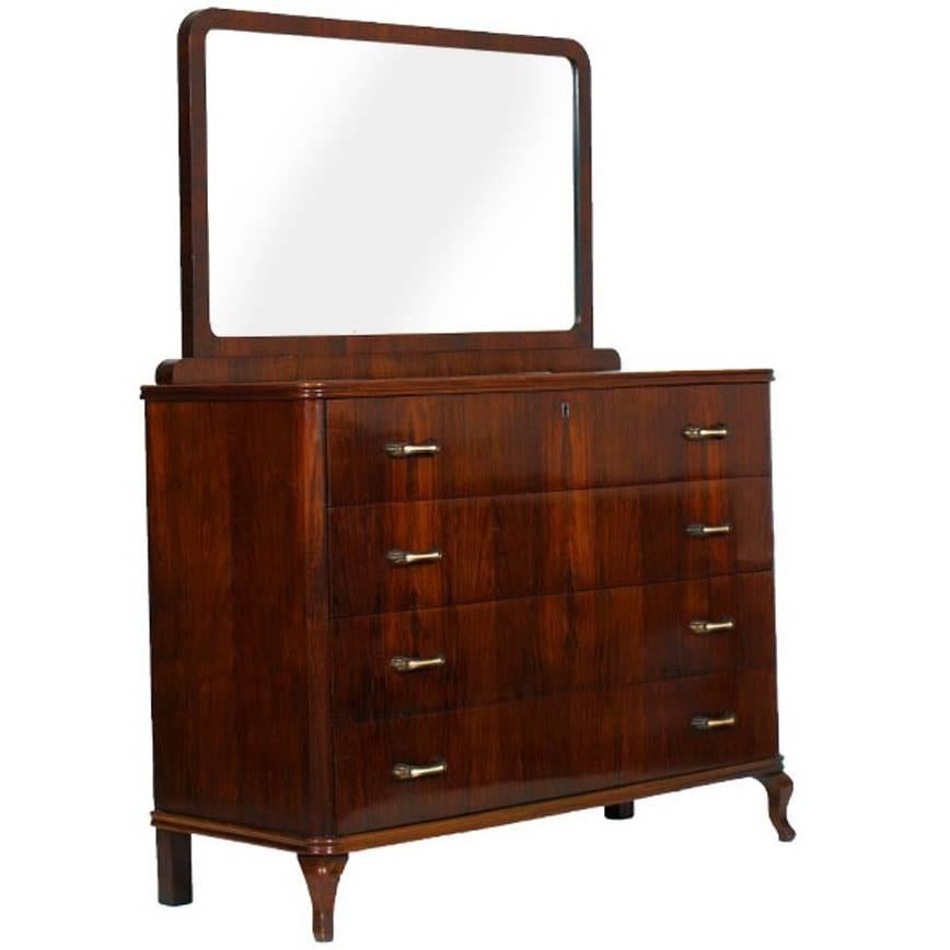 1930s Art Deco Venetian Mirrored Dresser, Commode in Walnut , Polished to Wax For Sale