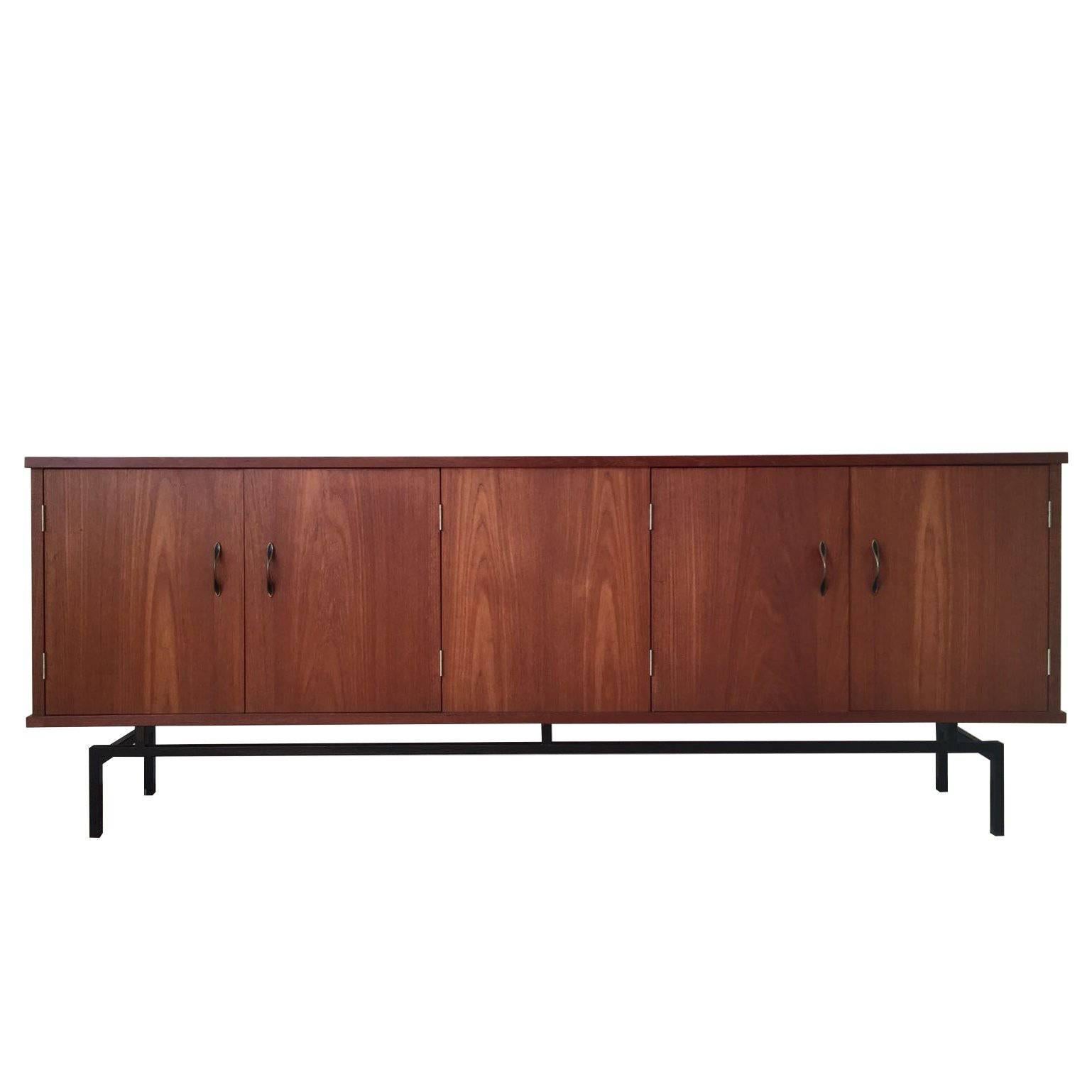 Mid-Century Modern Teak Sideboard, Credenza with Metal Base, 1960s